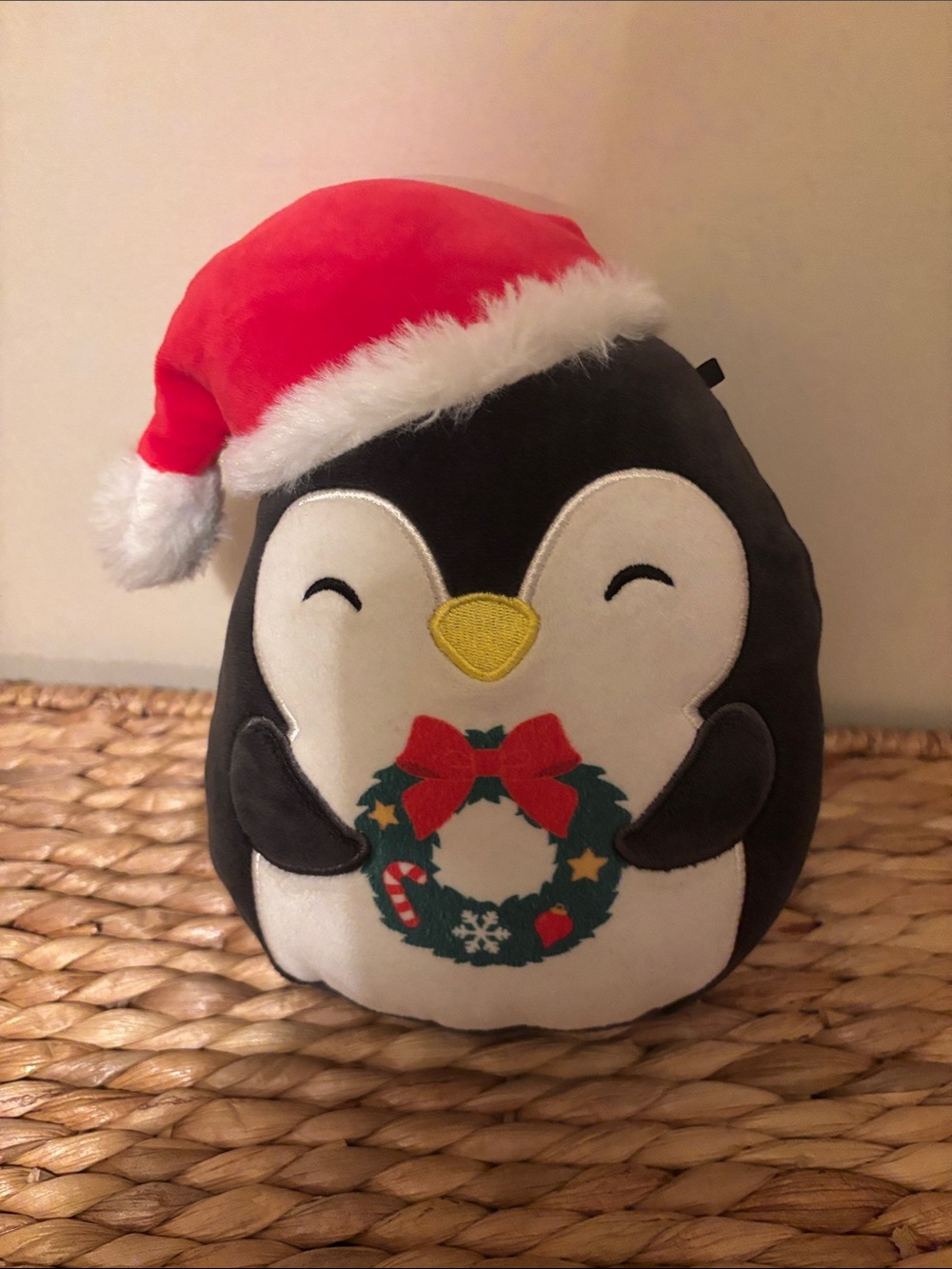 Squishmallows Plush Penguin Holiday Decoration - Red Santa Hat